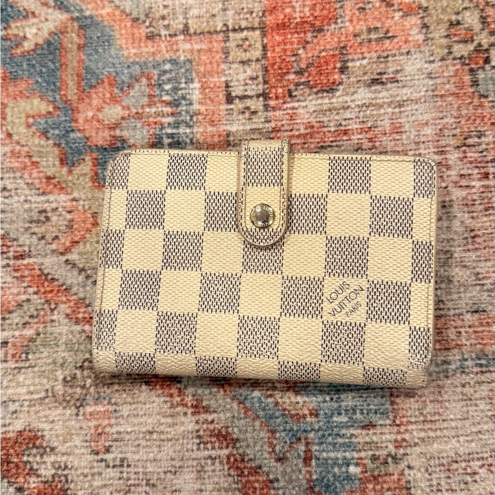 AUTHENTIC Louis Vuitton French Purse Kisslock Damier Azur Bifold Wallet